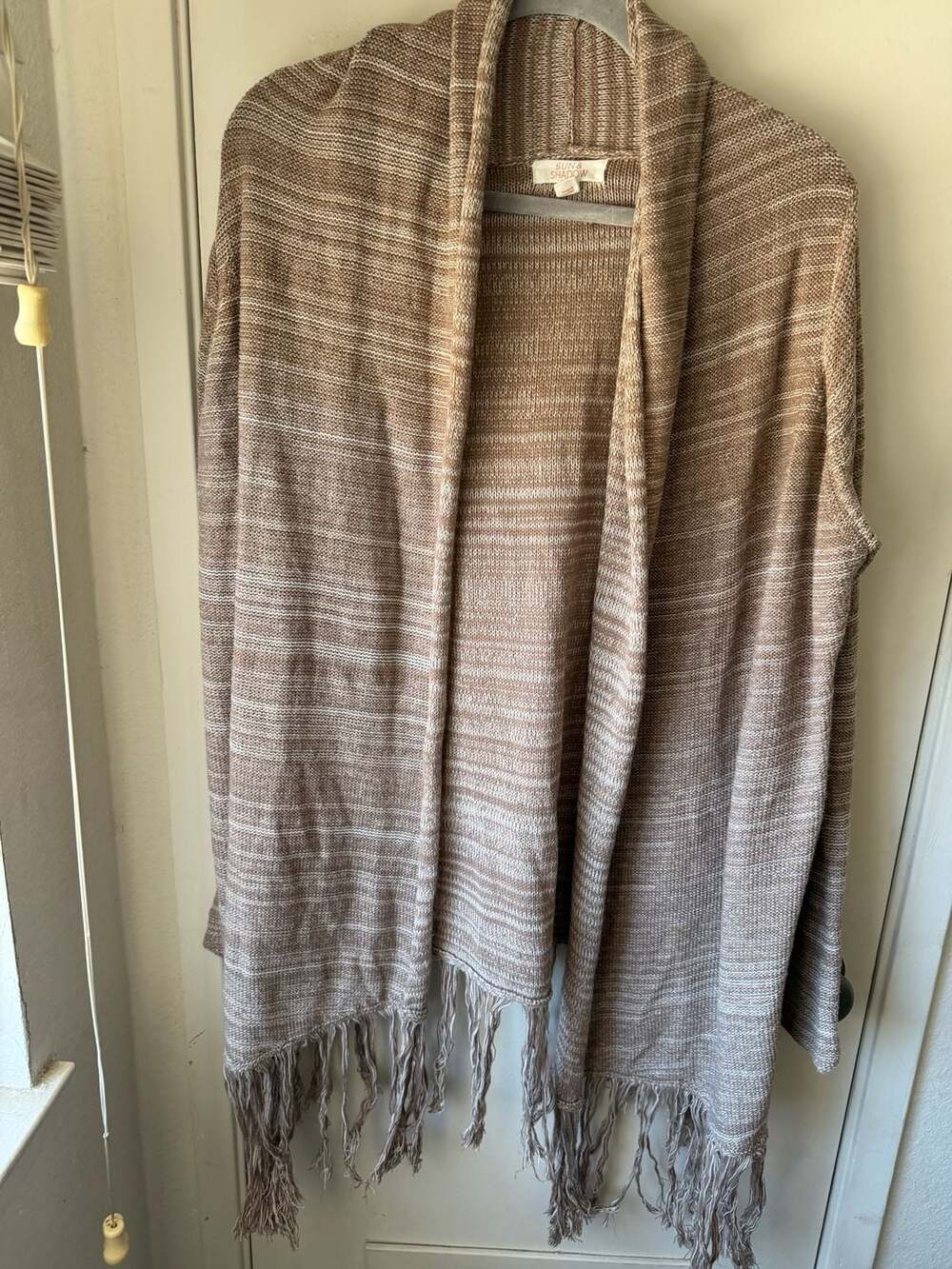 Sun & Shadow Brown Fringe Open Front Cardigan Sweater Medium